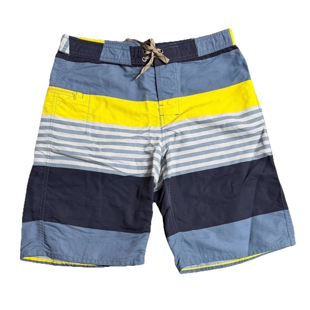 Patagonia Striped Wavefarer Board Shorts Boys Size 14 Swim Pool Blue Yellow Nylo